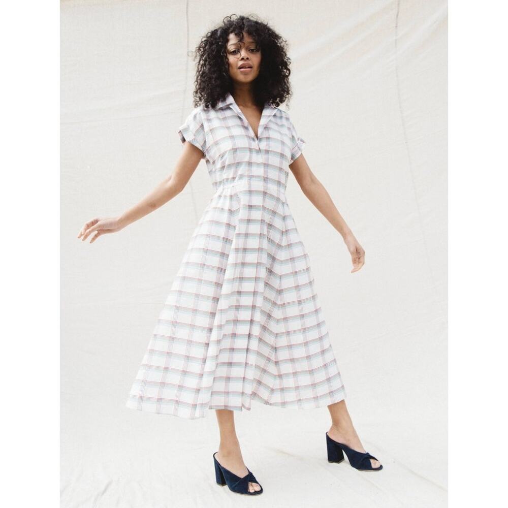 Nikki Chasin Rally Shirt Midi Dress in Primary Plaid Size XS XSmall
